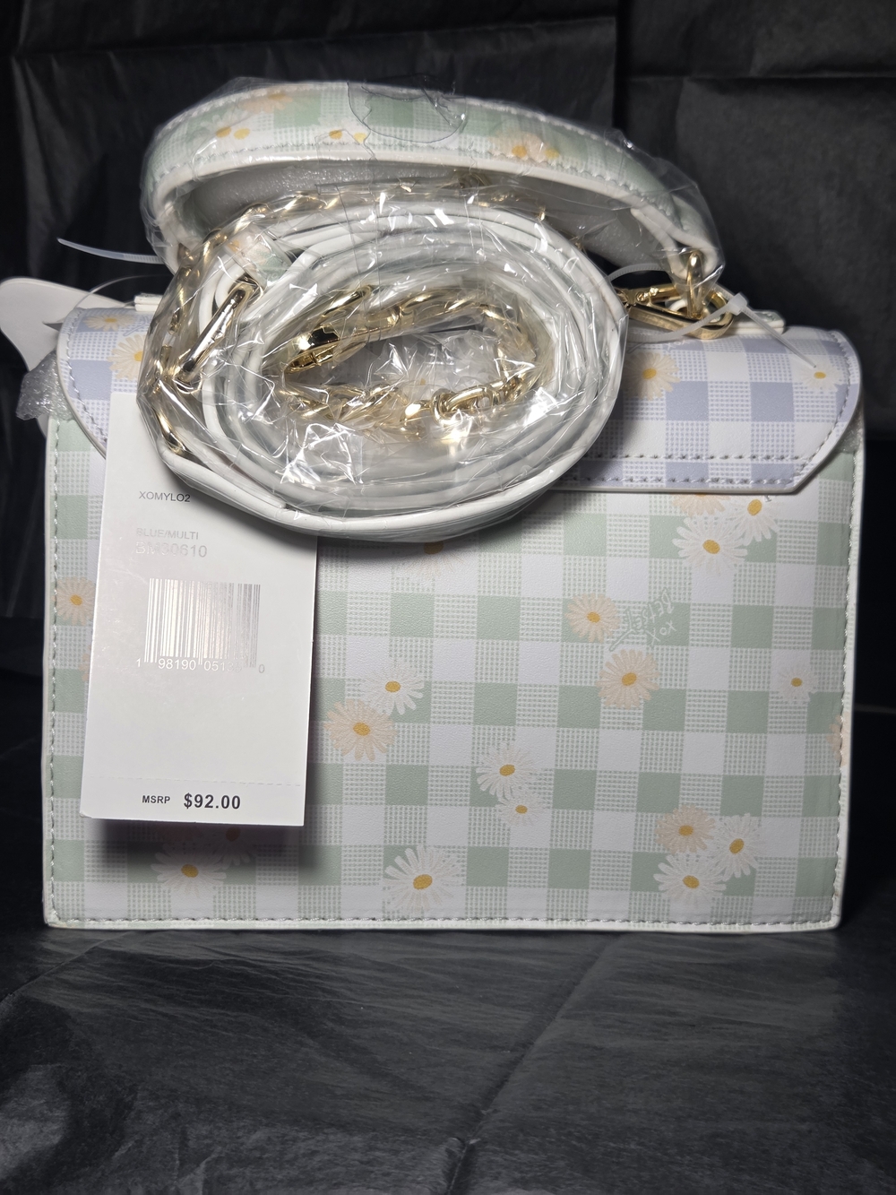 Betsey Johnson XOMYLO2 Blue Multi Gingham & Daisy Print Top Handle Crossbody Bag - Picture 7 of 12